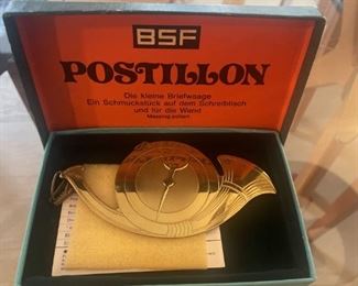 Mid Century BSF Letter Scale Polished Brass Bramer Silberwaren Fabrik Postillion with Box