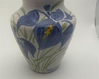 Signed Studio Pottery Vase with Flowers