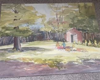 Peggy Garth Bissette NC, 1921 2017 Picnic At Joes Original Watercolor