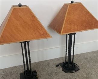 Two Mid Century Underwriters Laboratories Lamps with Wood Shades