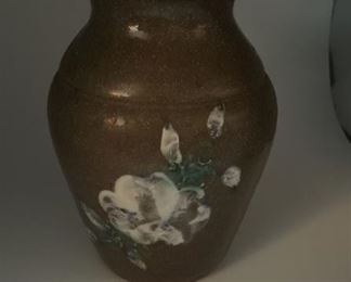 Vintage Phil Morgan NC Studio Pottery Vase with Hand Painted Flowers