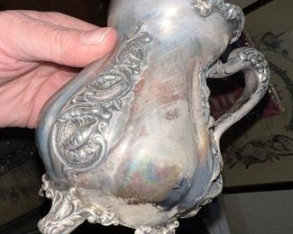 Quadruple Plate old silver creamer and plate $50pr