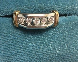 14k white gold 'Gents' ring with 5 round full cut diamonds. Size 11.  With jewelry appraisal. 