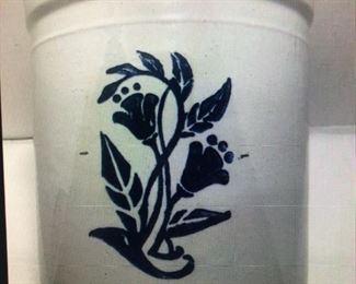 1900's antique Western blue floral crock - near perfect
