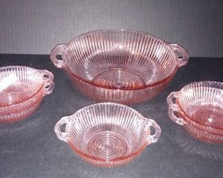 Vintage pink glass berry bowl set