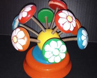 Funky, fun space age wooden music box spinning flowers