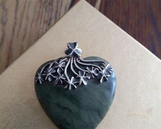 Vintage Connemara marble, sterling silver Irish heart