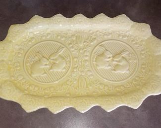 Cute! Bunny Easter 'Bordallo Pinheiro' dishes. 2 platters, 2 plates & 1 small riser