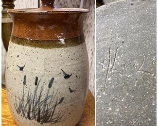 Pottery:Tall Jar w/ Lid (signed)