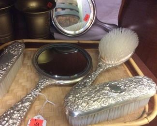silver comb brush mirror set