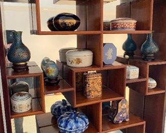 Assortment of smalls, including pottery, cloisonné, and more.