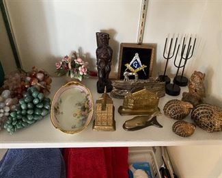 Lots of fun/collectible vintage pottery, home decor, metalware, etc.