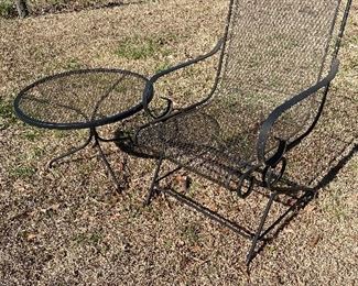 Vintage Iron Patio Chair w/ Side Table