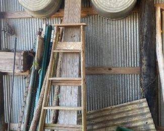 Antique Wooden Ladder
Misc. Tin
Metal Wash Tubs/Gardening