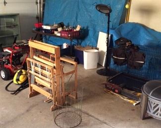 FIRE PIT, PATIO LAMP, DOG CAGE...