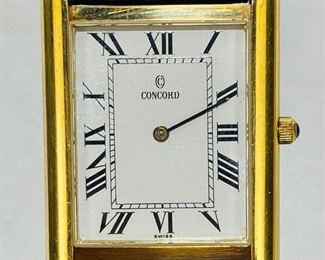 $650 All Real Authentic Concord Sapphire Crystal 14K Yellow Gold Swiss Louisiana Alligator Watch For inquiries about the listing or if you are selling your gold or silver, please text or call 7032689529 or visit the Tysons Jewelry Store at 8373 Leesburg Pike #12, Vienna Virginia 22182