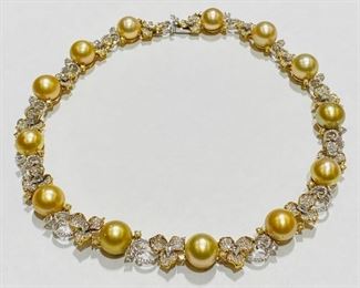 $9500 All Real Authentic Two Tone 18K Yellow White Gold 100 Grams 5 Carat SIG Color CI Quality Diamonds 13 Piece 13mm Genuine South Sea Golden Pearls Necklace For inquiries about the listing or if you are selling your gold or silver, please text or call 7032689529 or visit the Tysons Jewelry Store at 8373 Leesburg Pike #12, Vienna Virginia 22182
