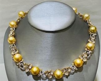 $9500 All Real Authentic Two Tone 18K Yellow White Gold 100 Grams 5 Carat SIG Color CI Quality Diamonds 13 Piece 13mm Genuine South Sea Golden Pearls Necklace For inquiries about the listing or if you are selling your gold or silver, please text or call 7032689529 or visit the Tysons Jewelry Store at 8373 Leesburg Pike #12, Vienna Virginia 22182