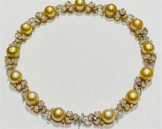 $9500 All Real Authentic Two Tone 18K Yellow White Gold 100 Grams 5 Carat SIG Color CI Quality Diamonds 13 Piece 13mm Genuine South Sea Golden Pearls Necklace For inquiries about the listing or if you are selling your gold or silver, please text or call 7032689529 or visit the Tysons Jewelry Store at 8373 Leesburg Pike #12, Vienna Virginia 22182