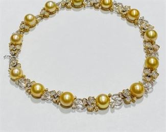 $9500 All Real Authentic Two Tone 18K Yellow White Gold 100 Grams 5 Carat SIG Color CI Quality Diamonds 13 Piece 13mm Genuine South Sea Golden Pearls Necklace For inquiries about the listing or if you are selling your gold or silver, please text or call 7032689529 or visit the Tysons Jewelry Store at 8373 Leesburg Pike #12, Vienna Virginia 22182