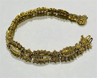 $4400 All Real Authentic 18K Yellow Gold VS2 Quality GH Color 7 Carat Baguette Round Diamonds Bracelet For inquiries about the listing or if you are selling your gold or silver, please text or call 7032689529 or visit the Tysons Jewelry Store at 8373 Leesburg Pike #12, Vienna Virginia 22182