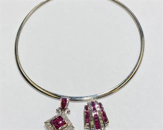$2640 All Real Authentic 18K White Gold 1 Carat Diamond Ruby Pendants 14K White Gold Necklace Chain These are available as a set for the listing price or individually. The chain is $840. Each pendant is $900. The square pendant is 12 Grams. The rectangle pendant is 9.5 Grams. For inquiries about the listing or if you are selling your gold or silver, please text or call 7032689529 or visit the Tysons Jewelry Store at 8373 Leesburg Pike #12, Vienna Virginia 22182