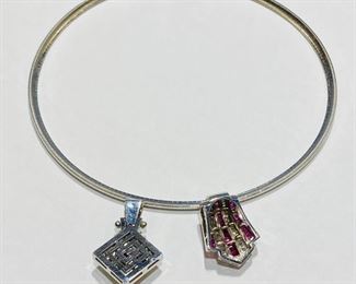 $2640 All Real Authentic 18K White Gold 1 Carat Diamond Ruby Pendants 14K White Gold Necklace Chain These are available as a set for the listing price or individually. The chain is $840. Each pendant is $900. The square pendant is 12 Grams. The rectangle pendant is 9.5 Grams. For inquiries about the listing or if you are selling your gold or silver, please text or call 7032689529 or visit the Tysons Jewelry Store at 8373 Leesburg Pike #12, Vienna Virginia 22182