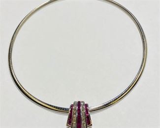 $2640 All Real Authentic 18K White Gold 1 Carat Diamond Ruby Pendants 14K White Gold Necklace Chain These are available as a set for the listing price or individually. The chain is $840. Each pendant is $900. The square pendant is 12 Grams. The rectangle pendant is 9.5 Grams. For inquiries about the listing or if you are selling your gold or silver, please text or call 7032689529 or visit the Tysons Jewelry Store at 8373 Leesburg Pike #12, Vienna Virginia 22182