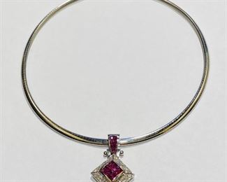 $2640 All Real Authentic 18K White Gold 1 Carat Diamond Ruby Pendants 14K White Gold Necklace Chain These are available as a set for the listing price or individually. The chain is $840. Each pendant is $900. The square pendant is 12 Grams. The rectangle pendant is 9.5 Grams. For inquiries about the listing or if you are selling your gold or silver, please text or call 7032689529 or visit the Tysons Jewelry Store at 8373 Leesburg Pike #12, Vienna Virginia 22182