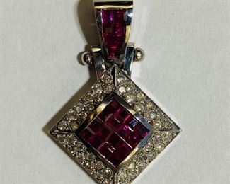 $2640 All Real Authentic 18K White Gold 1 Carat Diamond Ruby Pendants 14K White Gold Necklace Chain These are available as a set for the listing price or individually. The chain is $840. Each pendant is $900. The square pendant is 12 Grams. The rectangle pendant is 9.5 Grams. For inquiries about the listing or if you are selling your gold or silver, please text or call 7032689529 or visit the Tysons Jewelry Store at 8373 Leesburg Pike #12, Vienna Virginia 22182