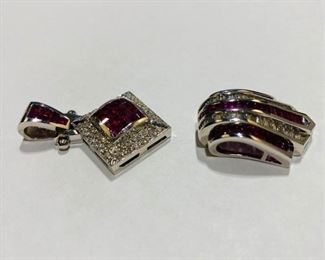 $2640 All Real Authentic 18K White Gold 1 Carat Diamond Ruby Pendants 14K White Gold Necklace Chain These are available as a set for the listing price or individually. The chain is $840. Each pendant is $900. The square pendant is 12 Grams. The rectangle pendant is 9.5 Grams. For inquiries about the listing or if you are selling your gold or silver, please text or call 7032689529 or visit the Tysons Jewelry Store at 8373 Leesburg Pike #12, Vienna Virginia 22182