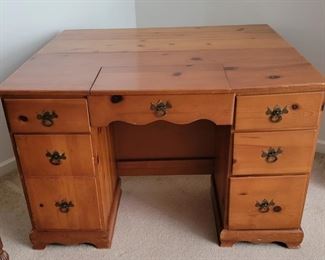 1960's Pine Sewing Chest with Lift up rear Platform - Front Angle