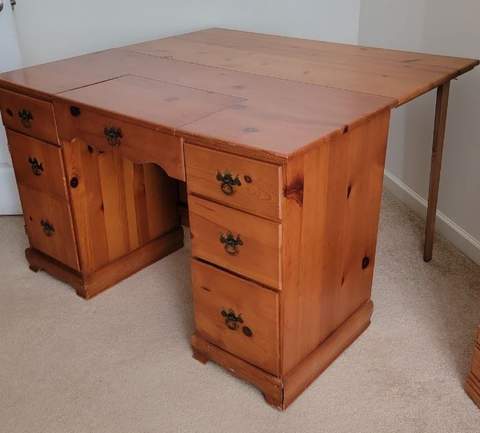 1960's Pine Sewing Chest with Lift up rear Platform - Quarter Angle