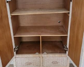 Heavy Wicker Washed Clothing Armoire - Open