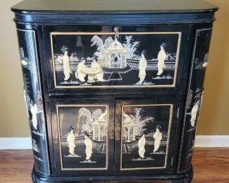 Vintage Chinese Lacquered and Hand Carved Hardstone Bar