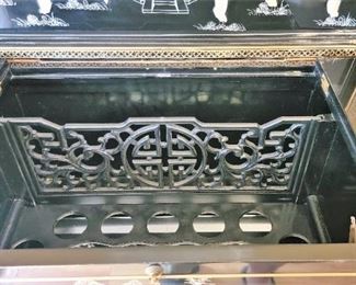 Vintage Chinese Lacquered and Hand Carved Hardstone Bar