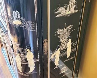 Vintage Chinese Lacquered and Hand Carved Hardstone Bar