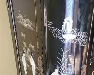 Vintage Chinese Lacquered and Hand Carved Hardstone Bar