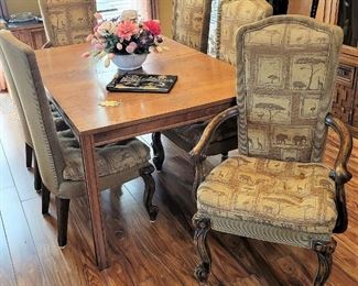 Dining Table with Three Leafs and Six Chairs