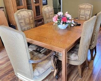 Dining Table with Three Leafs and Six Chairs