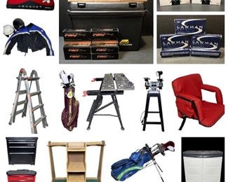 Ammo, Delta Bench Grinder, Steer Horn Wall Mount, Craftsman Rolling Tool Cabinet, Makita Jig Saw, Polk Audio PSW 505 Subwoofer, Bassett Nursery Crib, Camping Supplies, Pennsylvania House Dining Table, Wooden Dining Chairs, Rolling Tea Cart & MORE!