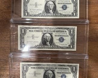 SET OF 3 Consecutive Serial Numbers Silver Certificates