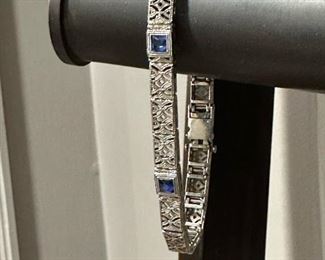 14K White GOLD Filigree Bracelet with Sapphires