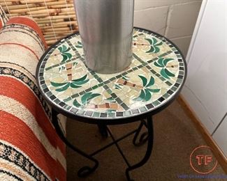 Palm Tree Mosaic Tile Topped Wrought Iron Table