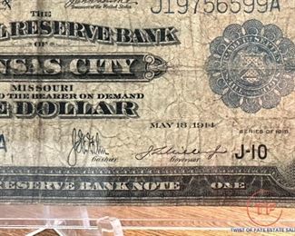 1914 Horse Blanket One Dollar Silver Certificate - Kansas City Reserve