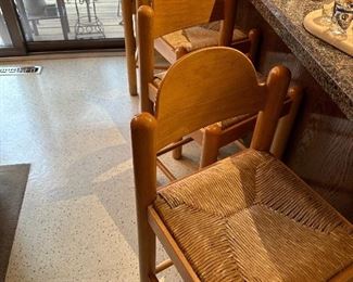 1970’s HANK LÖWENSTEIN-JENSEN Oggo Barstools in Sienna Wood with Rush Seats