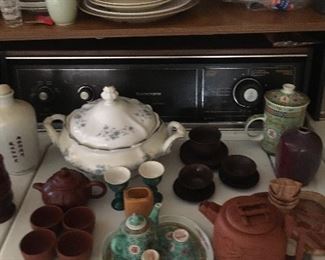 Teapots and cookware and cookbooks 