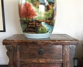 Chinese wooden side table and Oriental vase.