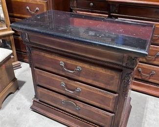 Universal Furniture marble top 3 drawer nightstand 33 x 34 x 18 in