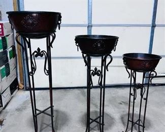 Empire style planter trio largest is 48 in tall stand with 18 in bowl diameter